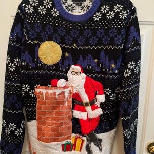 Festive Santa Christmas Sweater Mens S Santa Cool Sunglasses Drink Holder